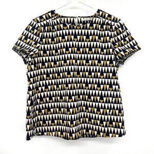 Bimba & Lola Geometric Print Cotton Blouse Black Cream Mustard Women's Medium